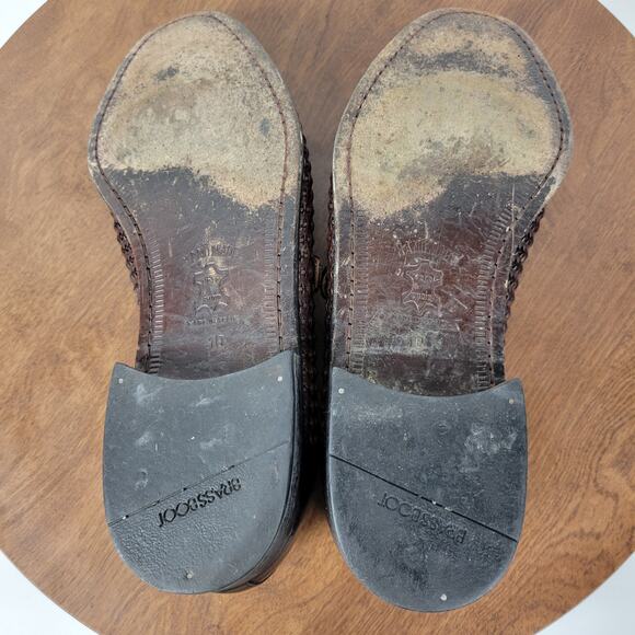 Brass Boot Mens Shoes 10 Brown Black Braided Leather Cap Toe Monk Strap Loafer - Picture 13 of 16